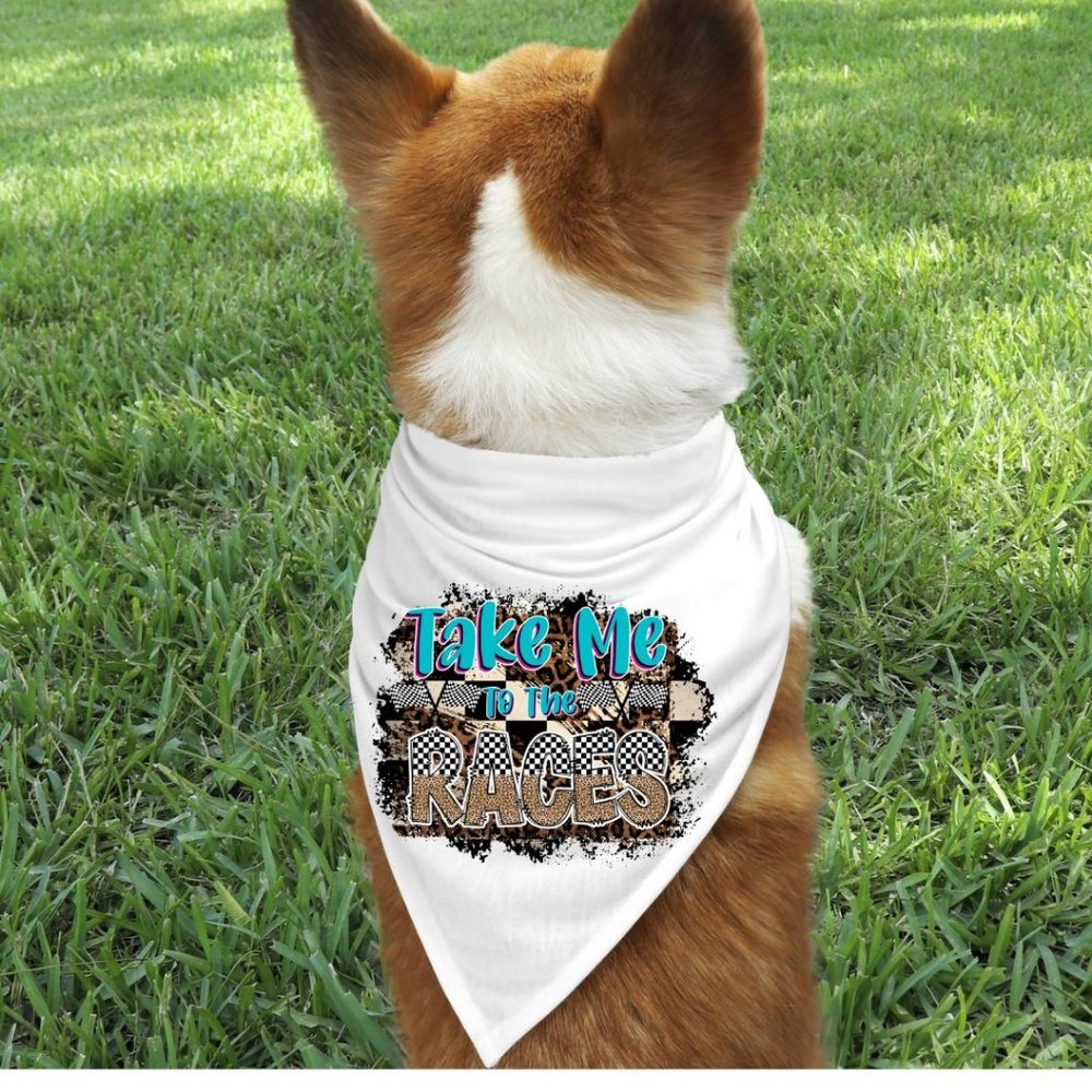Take Me To The Races White Custom Handmade Pet Bandana